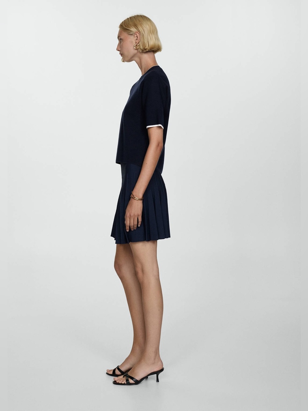 Mango Navy Short Sleeve Sweater Top Contrast Trim Size M NWT - Picture 6 of 16